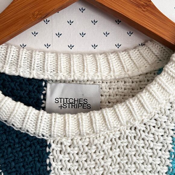 Stiches Stripes Sweater XL NWT Blue White Cream Academia Preppy - Picture 3 of 6
